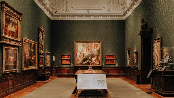 room with paintings