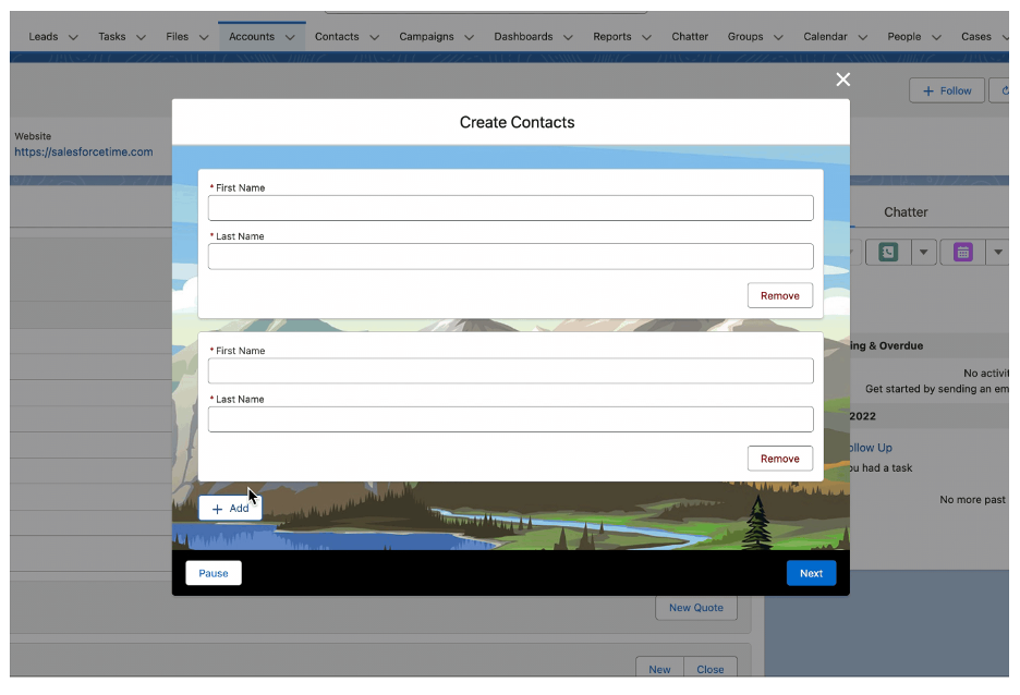 Illustration of creating contacts in Salesforce Flow Repeater Element